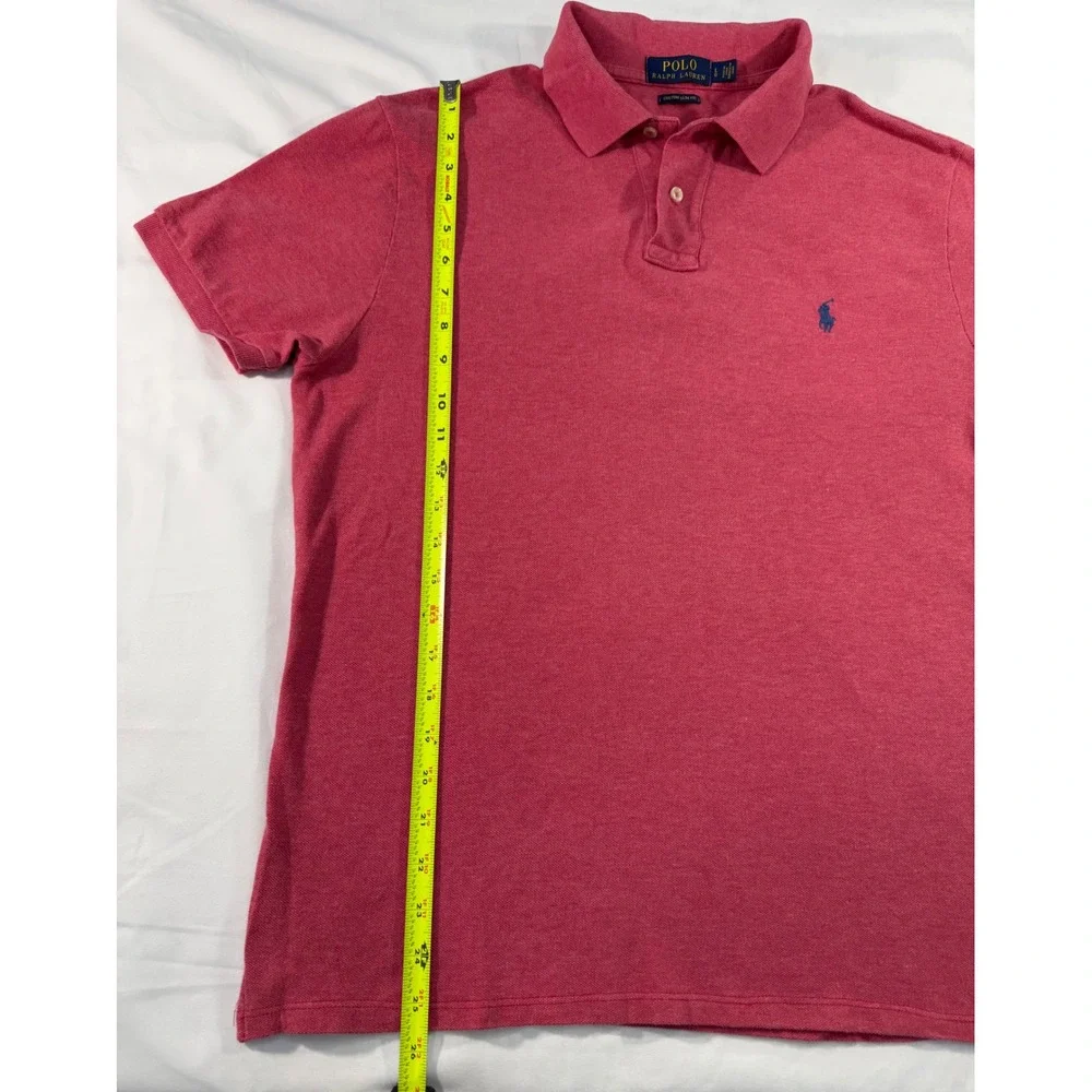 Polo Ralph Lauren Mens Custom Slim Fit Polo Shirt Pink Heather Large Pony Logo